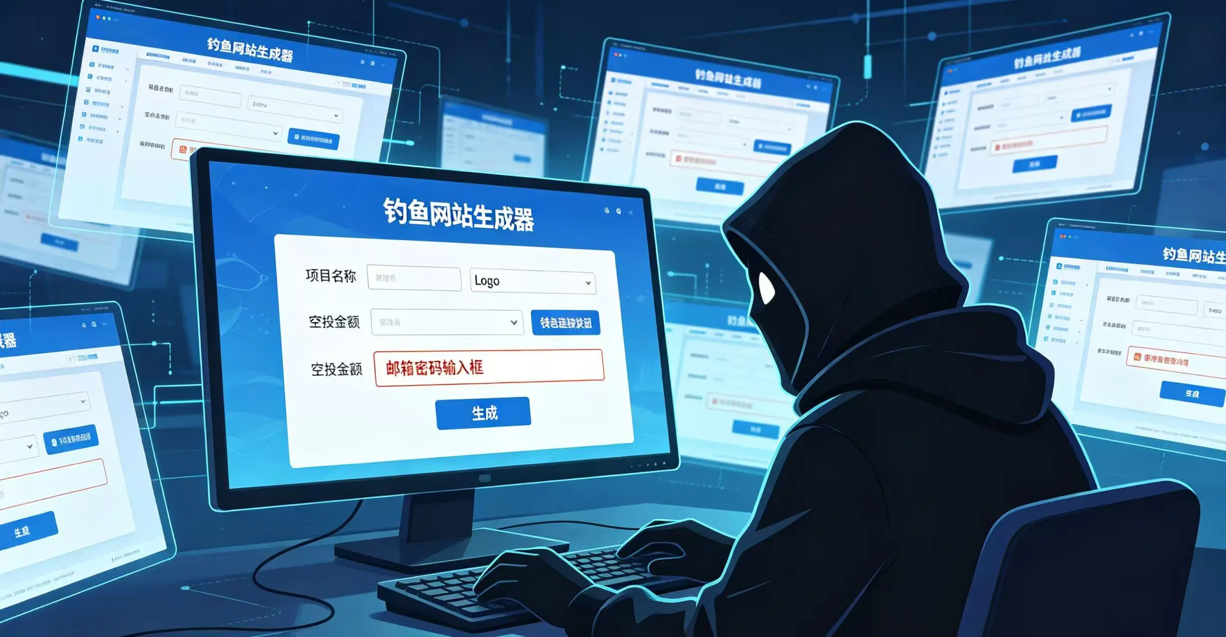钓鱼网站模板化生成示意图,展示了黑客如何通过简单的工具快速创建大量相似的钓鱼网站。 钓鱼网站模板化生成示意图,展示了黑客如何通过简单的工具快速创建大量相似的钓鱼网站。