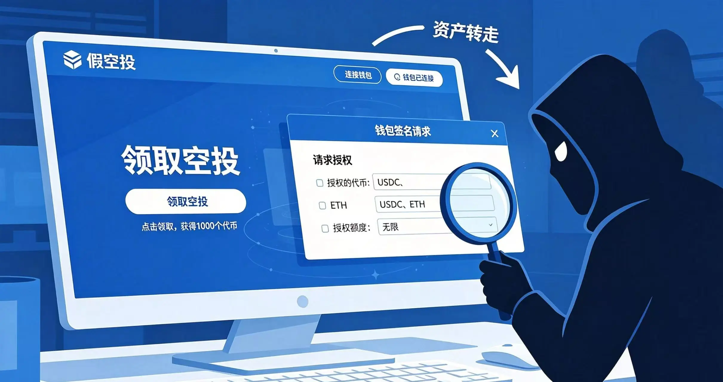 假空投签名授权陷阱示意图 假空投签名授权陷阱示意图