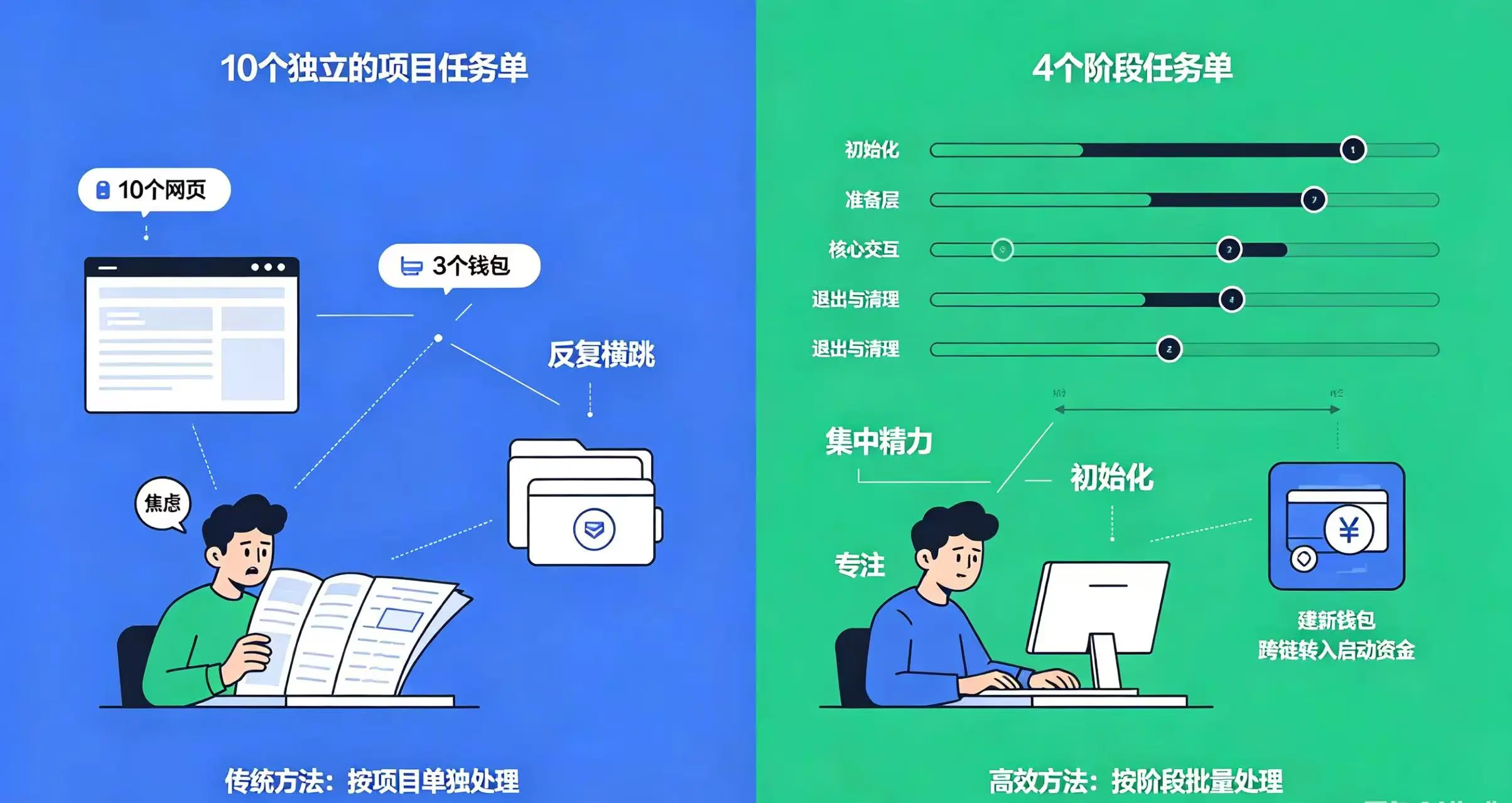 按阶段批量处理与按项目单独处理对比图 按阶段批量处理与按项目单独处理对比图